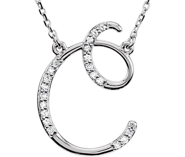 Diamond Initial Letter 'C' Rhodium-Plated 14k White Gold Pendant Necklace, 17" (GH, I1, 1/10 Ctw)