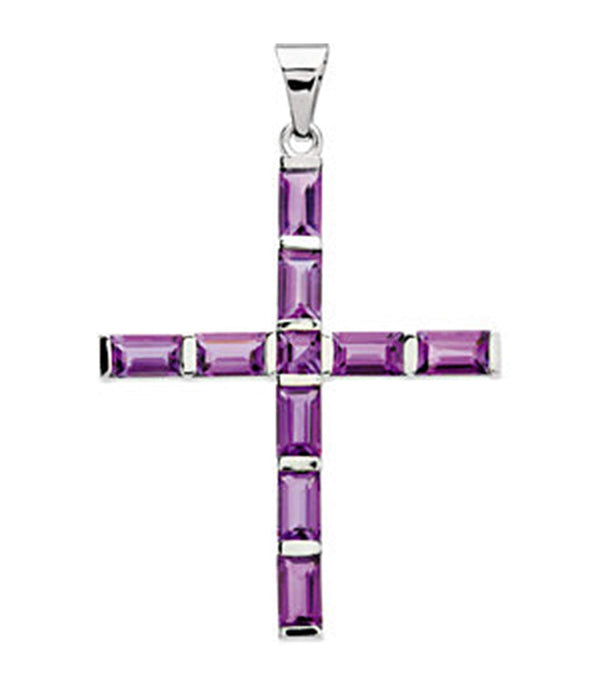 Genuine Amethyst Cross 14k White Gold Pendant