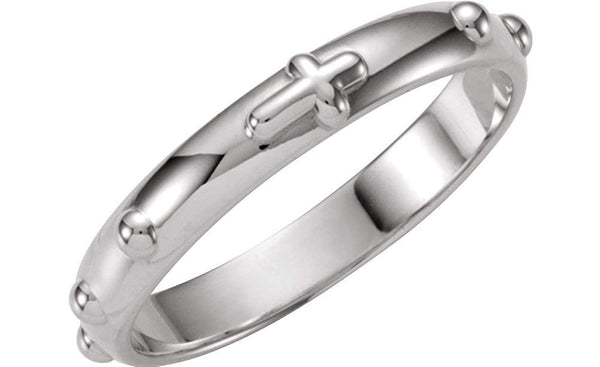 14k White Gold 4mm Rosary Ring, Semi-Polished