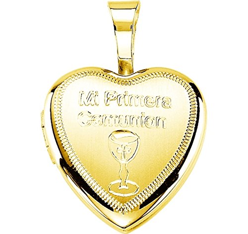 Girl's 'Mi Primera Communion' Heart 14k Yellow Gold Plated Sterling Silver Locket Pendant(12.50X12.00 MM)