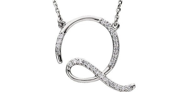 Diamond Initial Letter 'Q' Rhodium-Plated 14k White Gold Pendant Necklace, 17" (GH, I1, 1/6 Ctw)