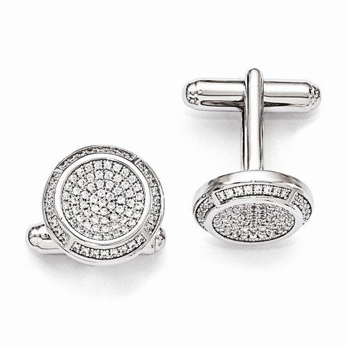 Sterling Silver and Cubic Zirconia Brilliant Embers Coin Cuff Links, 16MM