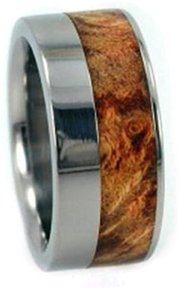 Buckeye Burl Wood Inlay 10mm Comfort Fit Interchangeable Titanium Wedding Band, Size 9.5