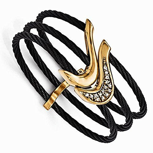 Tango Collection Black Titanium and Bronze 27mm White Sapphire Cable Flex Cuff Bangle Bracelet, 7"