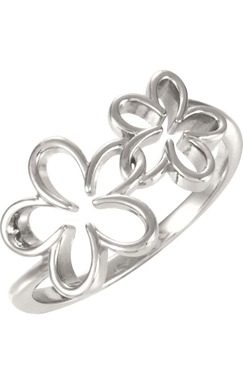 Womens Sterling Silver Double Flower Ring