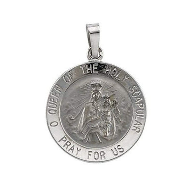 14k White Gold Round Scapular Medal (18 MM)