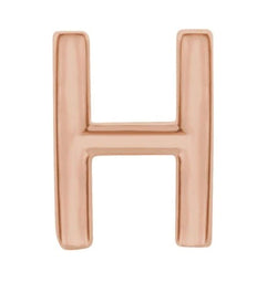 Initial Letter 'H' 14k Rose Gold Stud Earring (Single Earring)