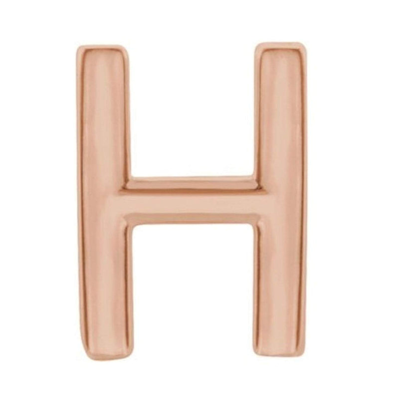 Initial Letter 'H' 14k Rose Gold Stud Earring (Single Earring)