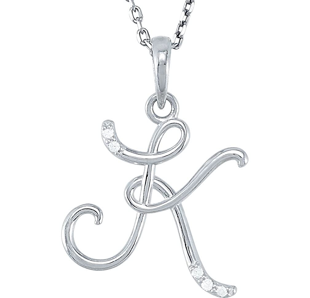 5-Stone Diamond Letter 'K' Initial 14k White Gold Pendant Necklace, 18" (.03 Cttw, GH, I1)