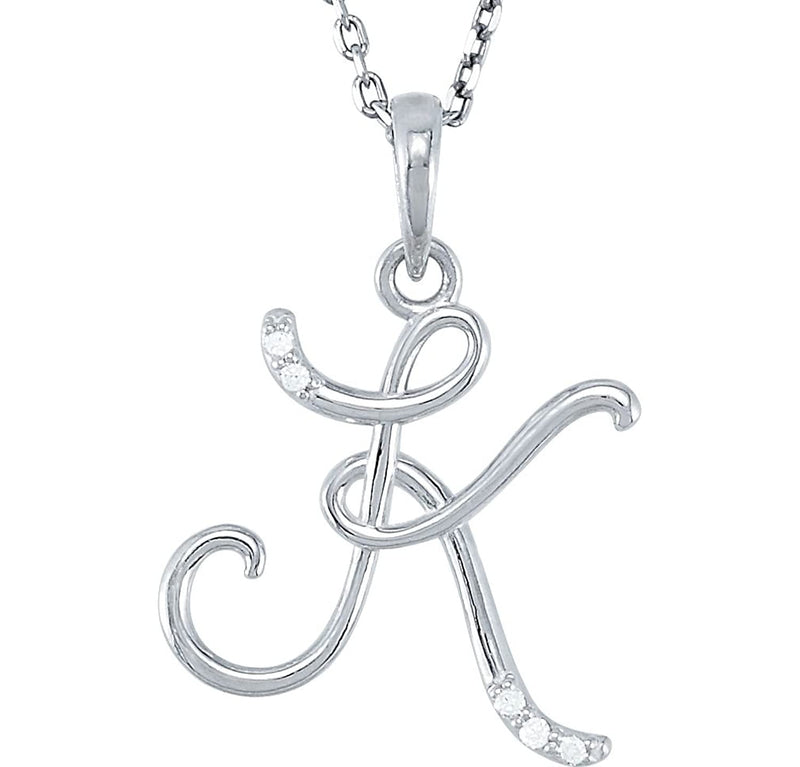 5-Stone Diamond Letter 'K' Initial Sterling Silver Pendant Necklace, 18" (.03 Cttw, GH, I2)