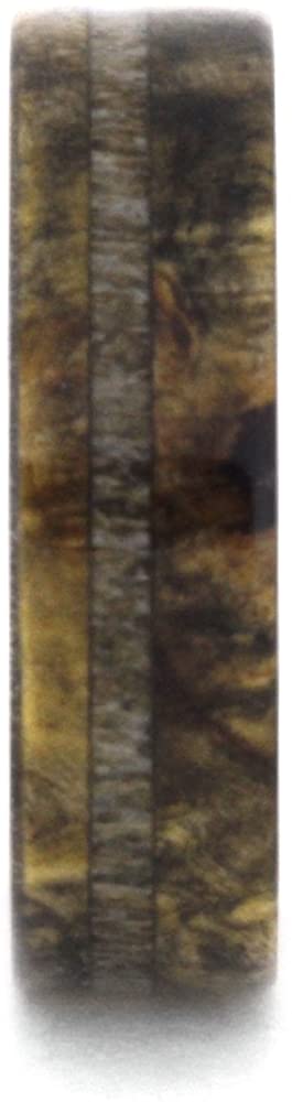 Deer Antler, Buckeye Burl Wood 6.5mm Comfort-Fit Titanium Band, Size 15.25