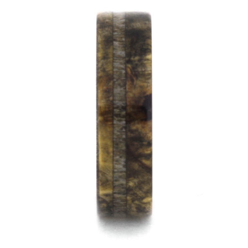 Deer Antler, Buckeye Burl Wood 6.5mm Comfort-Fit Titanium Band