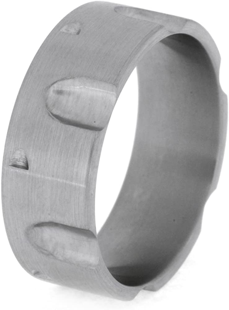 Gun Revolver Chamber 9mm Comfort-Fit Brushed Titanium Wedding Band, Size 6.5