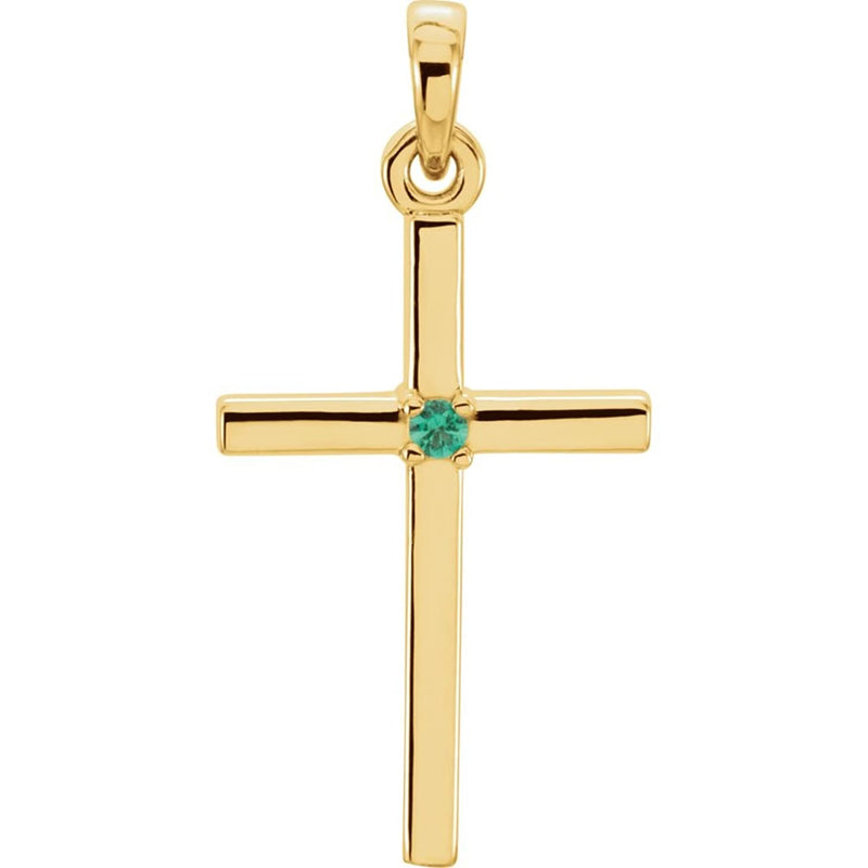 Emerald Inset Cross 14k Yellow Gold Pendant (22.65x11.4MM)
