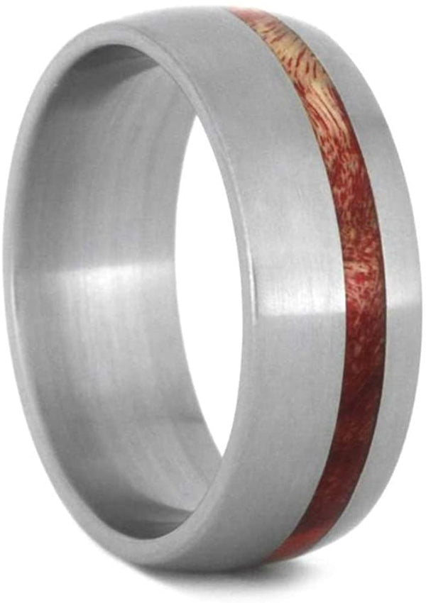 Red Box Elder Burl Wood 7mm Matte Titanium Comfort-Fit Wedding Band, Size 15.5