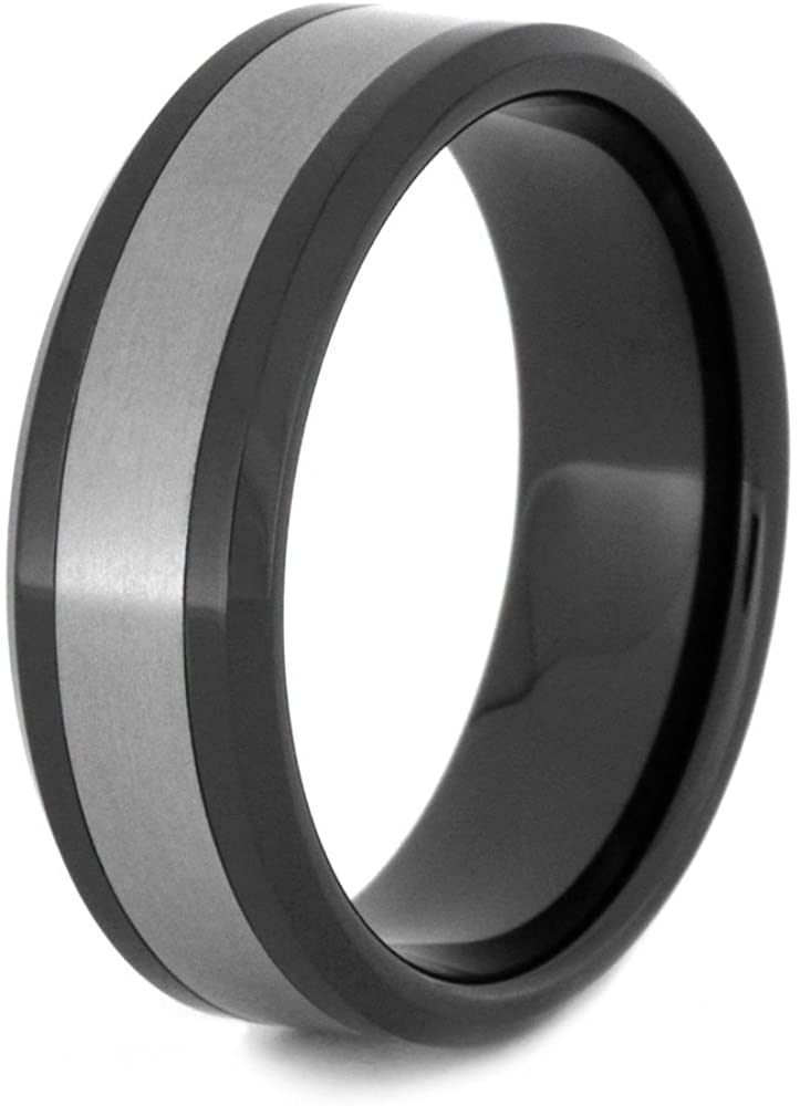 Matte Titanium 8mm Comfort-Fit Black Ceramic Wedding Band, Size 12