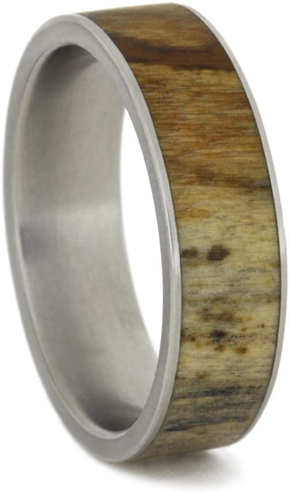 Petrified Wood Inlay 7mm Comfort-Fit Matte Titanium Good Luck Ring, Size 4.75