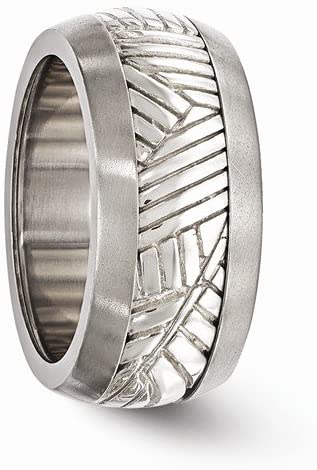 Casted Collection Titanium and Sterling Silver Inlay 11mm Leaf Two-Tone Band, Size 13