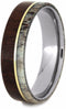 Ironwood, Deer Antler, 14k Yellow Gold 6.5mm Comfort-Fit Titanium Wedding Band, Size 5.75