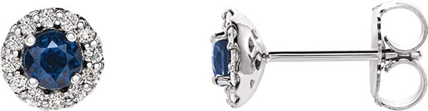 Blue Sapphire and Diamond Earrings, Rhodium-Plated 14k White Gold (0.125 Ctw, G-H Color, I1 Clarity)