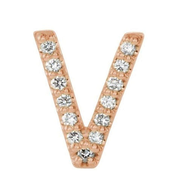 14k Rose Gold Diamond Letter 'V' Initial Stud Earring (Single Earring) (.04 Ctw, GH Color, I1 Clarity)
