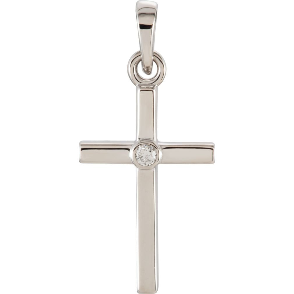 Diamond Inlay Cross Rhodium-Plated 14k White Gold Pendant (.03 Ct, G-H Color, I1 Clarity)