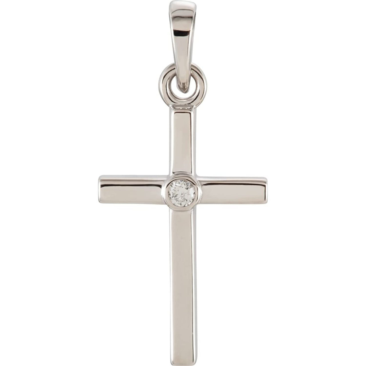 Diamond Inlay Cross Rhodium-Plated 14k White Gold Pendant (.02 Ct, G-H Color, I1 Clarity)