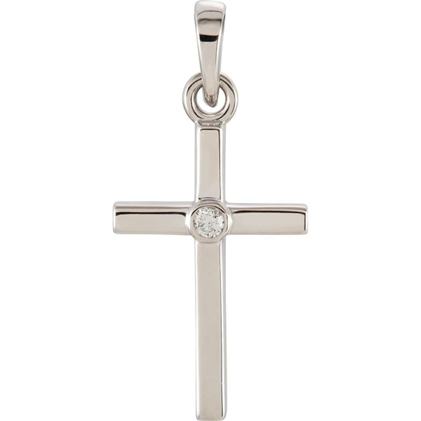Platinum Diamond Inlay Cross Pendant (.02 Ct, G-H Color, I1 Clarity)