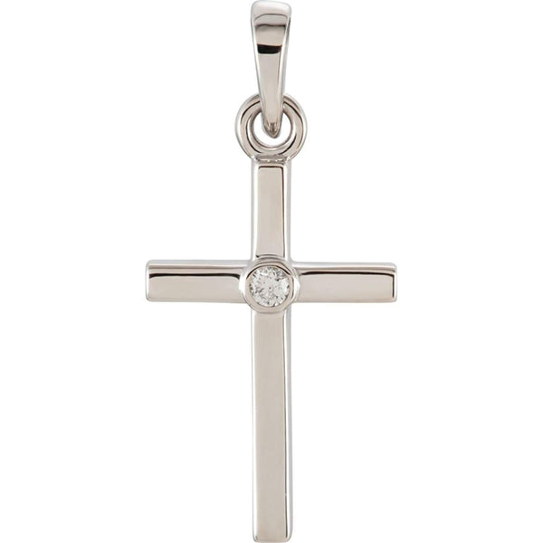 Diamond Inlay Cross Rhodium-Plated 14k White Gold Pendant (.01 Ct, G-H Color, I1 Clarity)