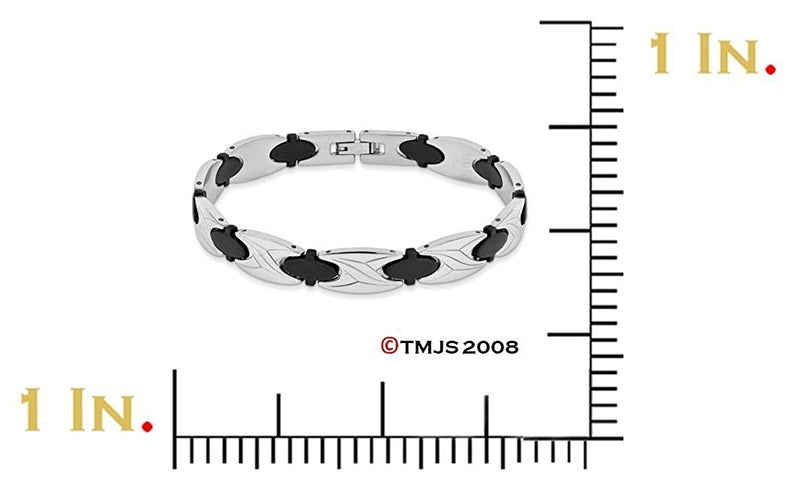 Men's Stainless Steel Black Rubber Design Bracelet, 9"