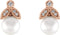 White Freshwater Cultured Pearl and Diamond Earrings, 14k Rose Gold (6-6.5MM) (.07 Ctw, GH Color, I1 Clarity)