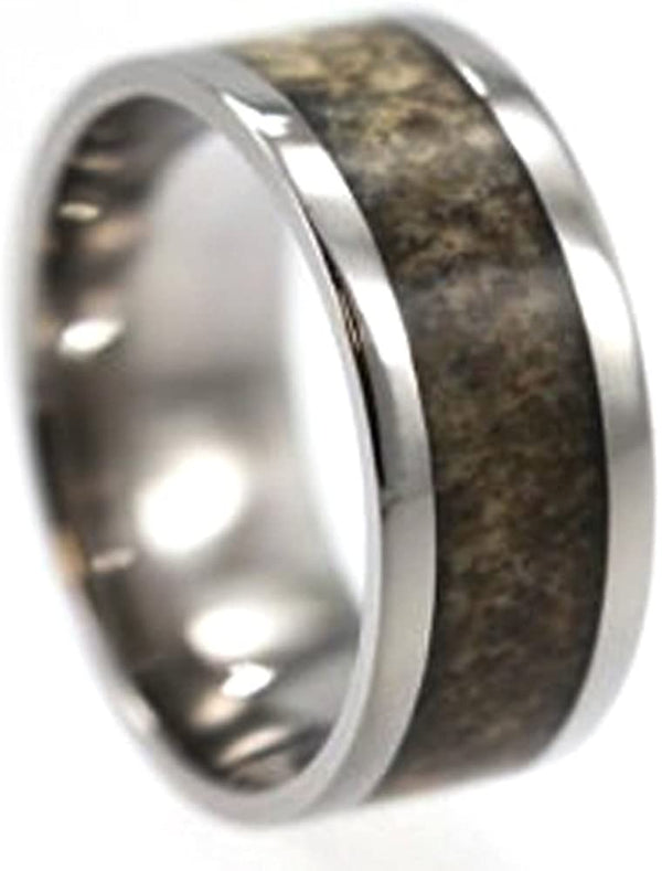 Deer Antler Overlay 8mm Comfort Fit Titanium Wedding Band, Size 10.75