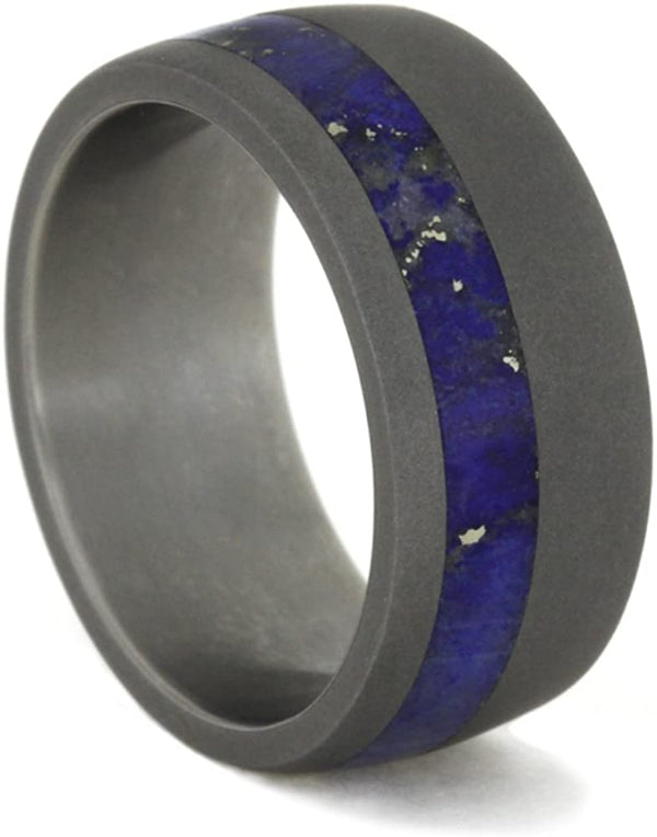 Lapis Lazuli Inlay 9mm Comfort-Fit Sandblasted Titanium Band, Size 12