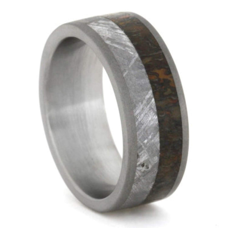 Dinosaur Bone, Gibeon Meteorite 8mm Comfort-Fit Sandblasted Titanium Band, Size 11