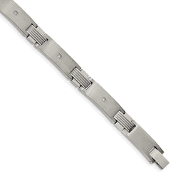Men's Brushed and Polished Stainless Steel CZ Link Bracelet, 7.75"