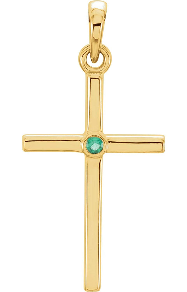 Emerald Inlay Cross 14k Yellow Gold Pendant (30.6x16.6MM)