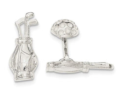 Sterling Silver Polished Reversible Golf Clubs and Ball Cuff Links,
