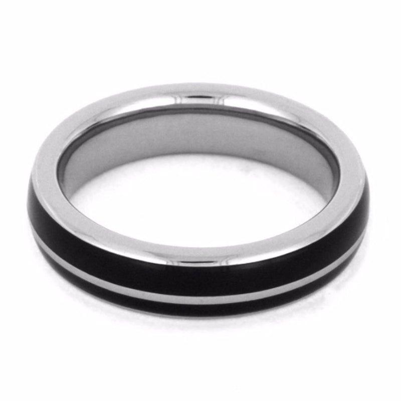 Dark Brazilian Rosewood 4.5mm Comfort-Fit Grooved and Sandblast Titanium Wedding Band, Size 5.75