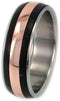 The Men's Jewelry Store (Unisex Jewelry) African Blackwood, 14k Rose Gold Pinstripe 8mm Comfort Fit Titanium Band