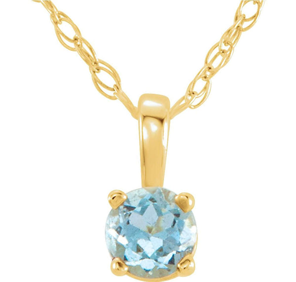 Children's Aquamarine Birthstone 14k Yellow Gold Pendant Necklace, 14"