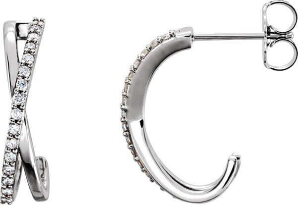 Diamond Criss Cross J-Hoop Earrings, Rhodium-Plated 14k White Gold (1/6 Ctw, Color G-H, Clarity I1)