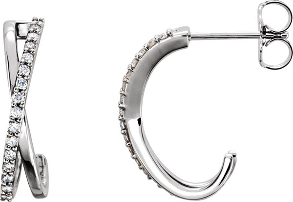 Platinum Diamond Criss Cross J-Hoop Earrings (1/6 Ctw, Color G-H, Clarity SI2-SI3)