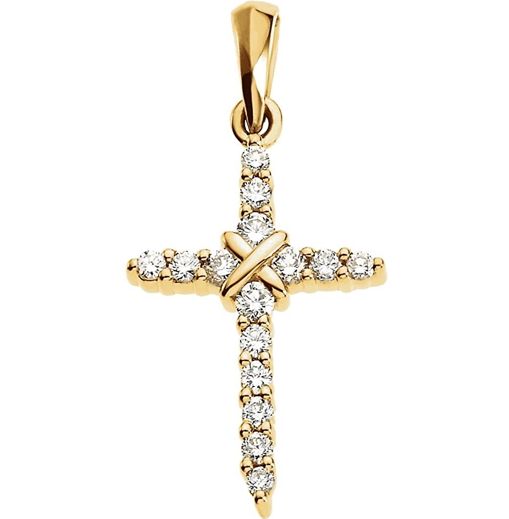 Small Diamond Rope Cross 14k Yellow Gold Pendant (.225 Cttw, GH Color, SI1 Clarity)