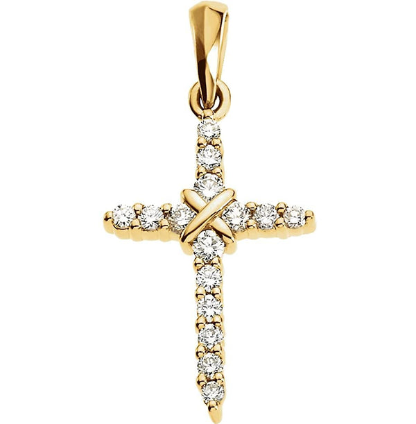 Small Diamond Rope Cross 14k Yellow Gold Pendant (.225 Cttw, GH Color, SI1 Clarity)