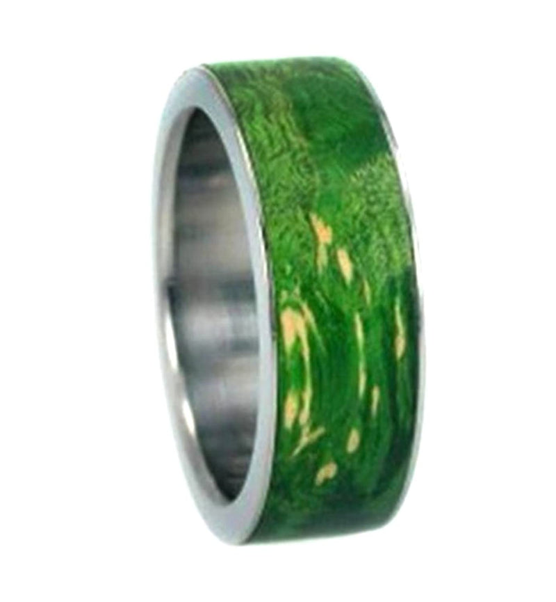 Interchangeable Wood Ring with Peridot Burl Wood Inlay 8 mm Comfort Fit Titanium Band