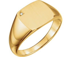 Men's Diamond Satin Signet Ring, 14k Yellow Gold (.0075 Ct, G-H Color, I1 Clarity)