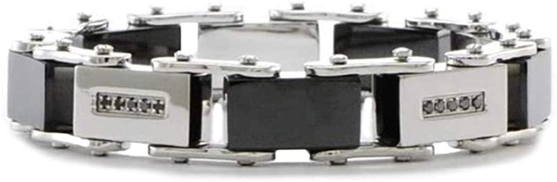 Men's Stainless Steel, Black IP, 12mm Black Diamond Bracelet, 8.5 Inches (.25 Ctw)