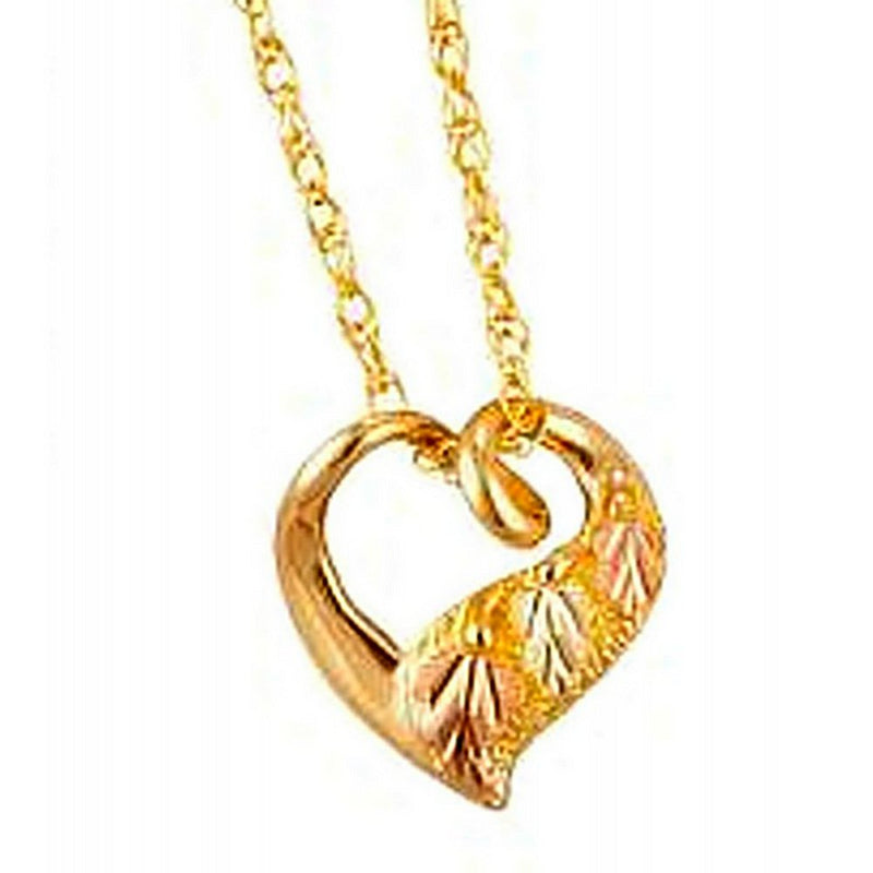 Heart with Graduated Leaf Pendant Necklace, 10k Yellow Gold, 12k Green and Rose Gold Black Hills Gold Motif, 18"