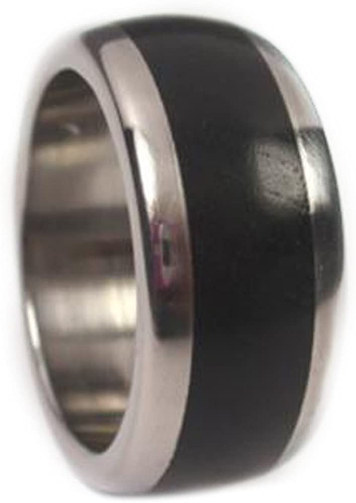 African Blackwood Inlay 10mm Comfort Fit Matte Titanium Ring, Size 14.5