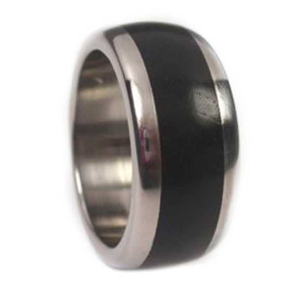 African Blackwood Inlay 10mm Comfort Fit Matte Titanium Ring, Size 10.25